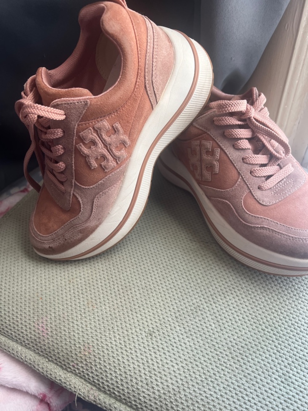 Tory Burch Rose Pink Suede Platform Sneakers